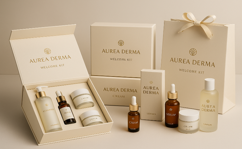 crea una immagine di presentazione dei kit di benvenuto di aurea derma