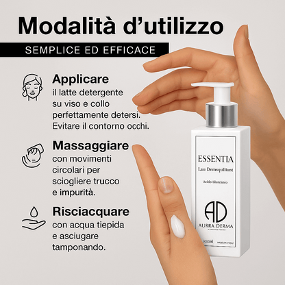 ESSENTIA Latte Detergente - Acqua Profumata - Brume Setificante per una Pelle Liscia e Luminoso